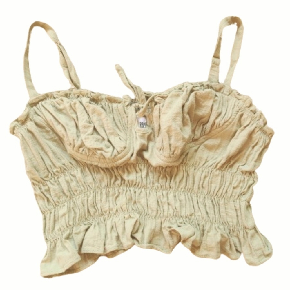 Princess Polly Crop Top Womens Size 8 Medium Cami Green Peasant Festival
